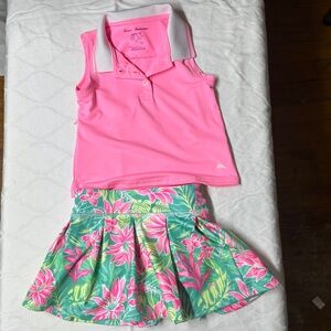 Tommy Bahama Active Bright Pink Polo Shirt With Flower Bottoms 2T
